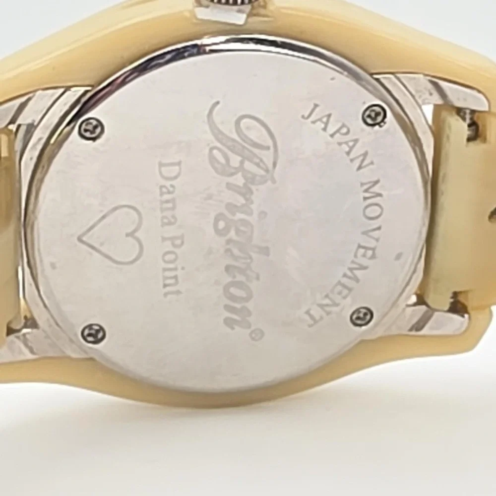 BRIGHTON 'Dana Point' Watch Beige Resin Band Crystal Accents Silver Plate
